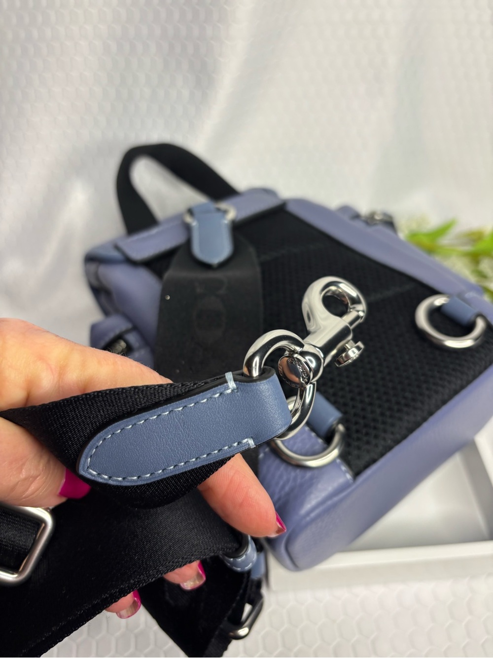 Coach Lavender Blue Leather Mini Backpack with Crystal Key Charm NWT - Picture 13 of 15